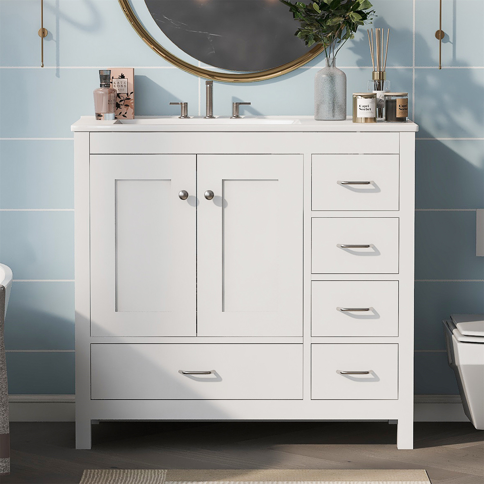 Winston Porter 36" White Bathroom Vanity With Ceramic Sink Combo
